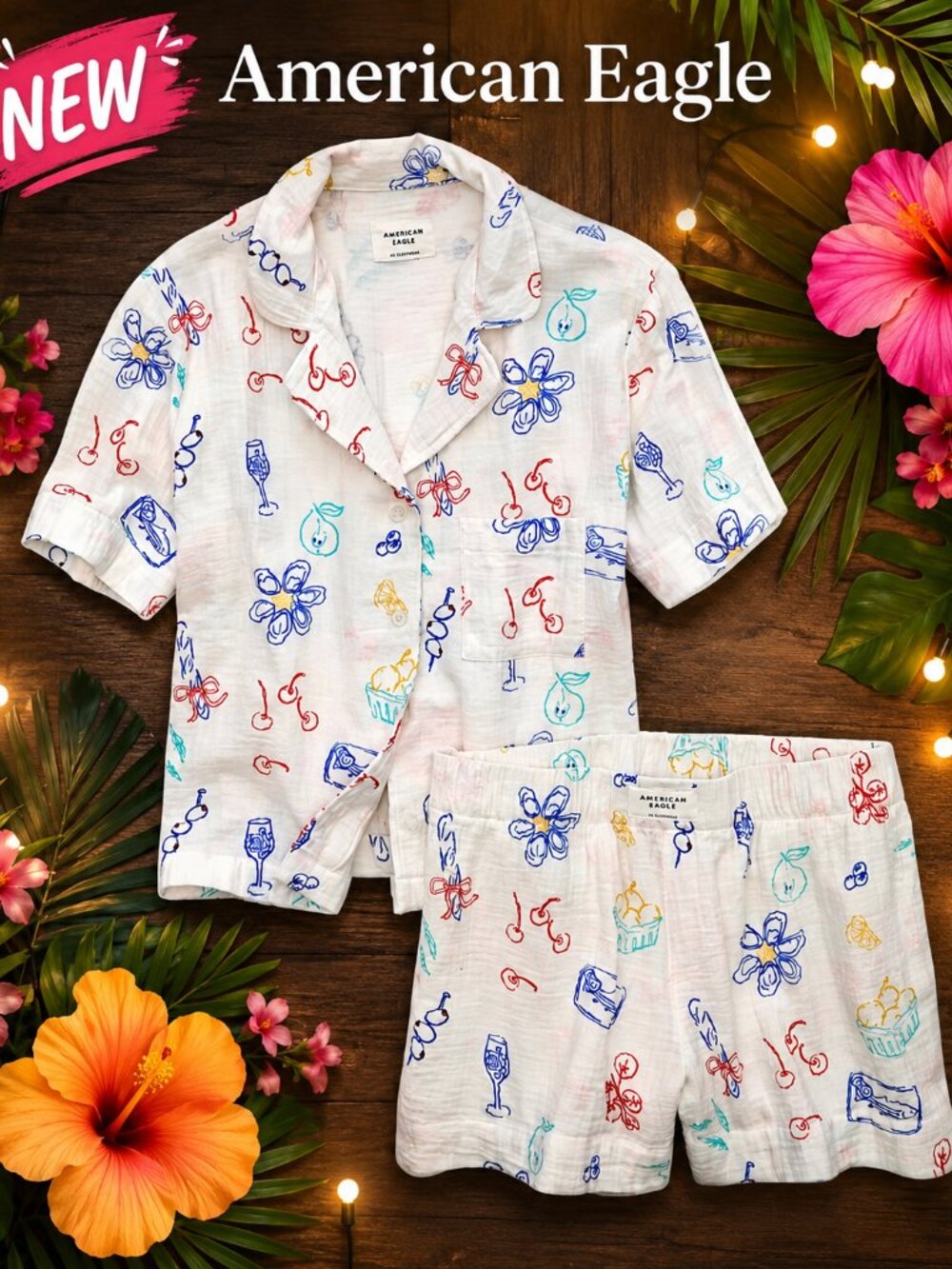NEW!!  AMERICAN EAGLE SHORT-SLEEVES PAJAMA SET - 100% COTTON - SIZE M